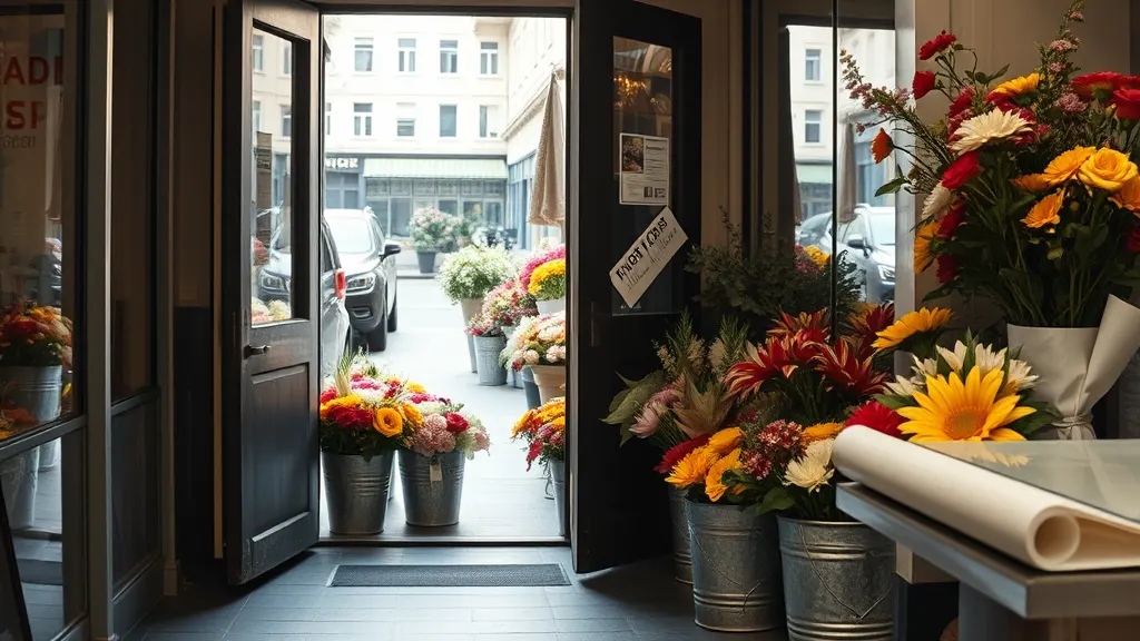 Flowers in the buckets at the front of the shop
